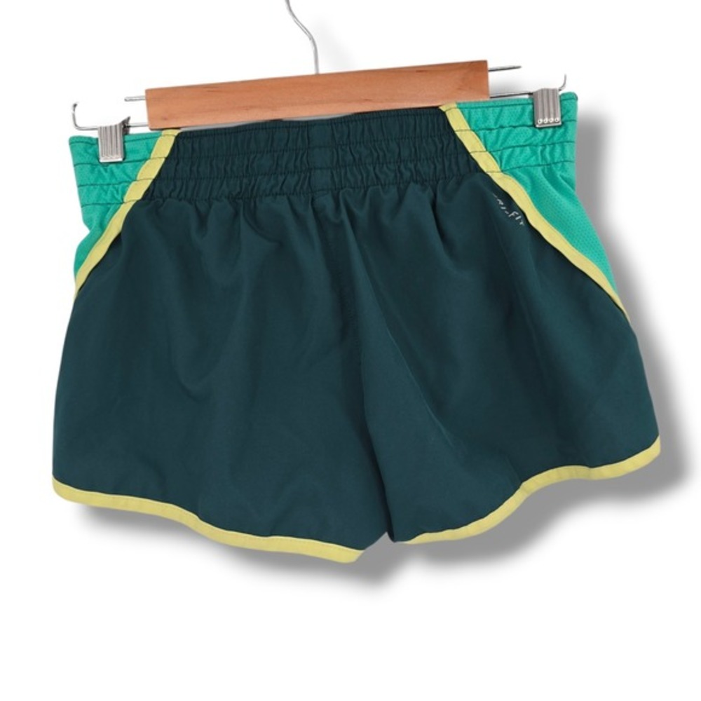 Nike Dri Fit Running Shorts Women's‎ Teal Green Yellow Trim Athletic Gym Size S - Picture 2 of 9